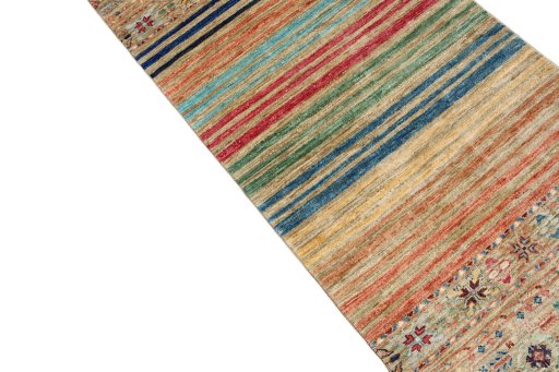 Backside of handmade New Samarkand rug showing knot structure and weave density