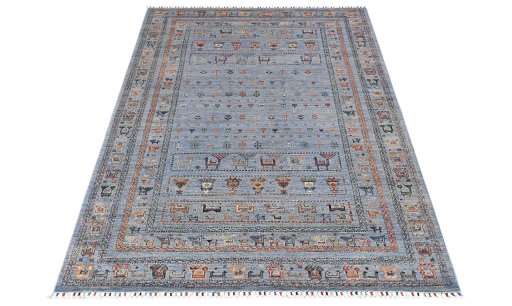 Corner detail of New Samarkand rug showing border pattern and Wool pile