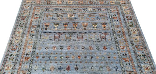 Backside of handmade New Samarkand rug showing knot structure and weave density