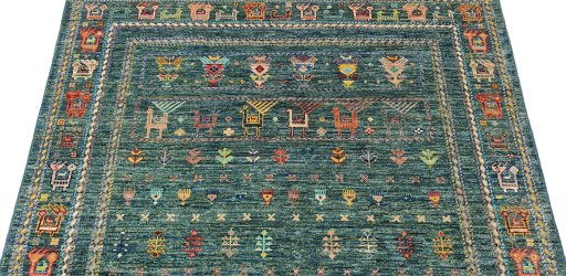 Backside of handmade New Samarkand rug showing knot structure and weave density