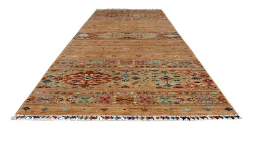 Corner detail of New Samarkand rug showing border pattern and Wool pile