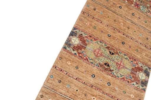 Backside of handmade New Samarkand rug showing knot structure and weave density