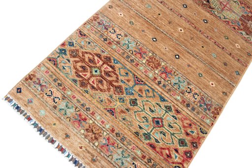 Full view of New Samarkand rug from Pakistan, 250 × 79 cm in Yellow tones
