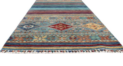 Corner detail of New Samarkand rug showing border pattern and Wool pile