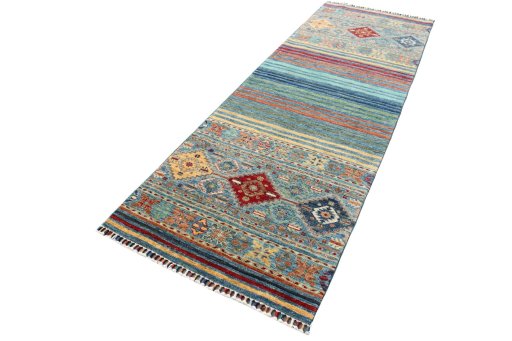Corner detail of New Samarkand rug showing border pattern and Wool pile