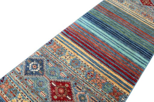 Backside of handmade New Samarkand rug showing knot structure and weave density