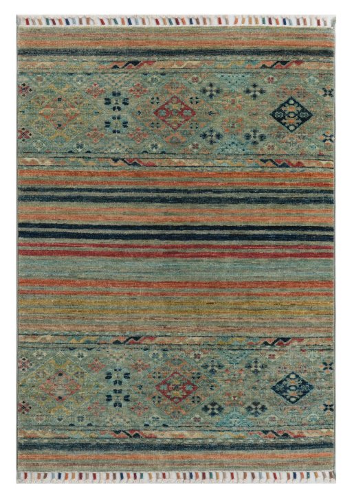 Full view of New Samarkand rug from Pakistan, 118 × 83 cm in Multi Color tones