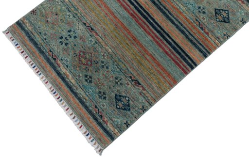 Backside of handmade New Samarkand rug showing knot structure and weave density