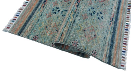 Full view of New Samarkand rug from Pakistan, 118 × 83 cm in Multi Color tones