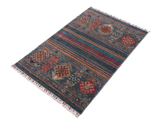 Corner detail of New Samarkand rug showing border pattern and Wool pile