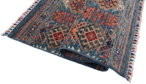 Close-up detail of New Samarkand rug from Pakistan showing Wool weave