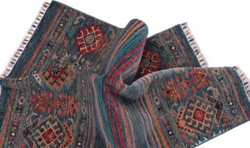 Full view of New Samarkand rug from Pakistan, 121 × 80 cm in Multi Color tones