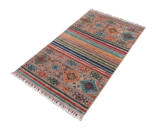 Corner detail of New Samarkand rug showing border pattern and Wool pile