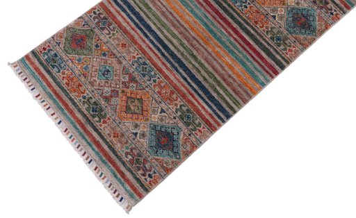 Backside of handmade New Samarkand rug showing knot structure and weave density