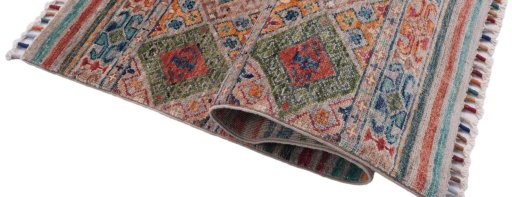 Full view of New Samarkand rug from Pakistan, 131 × 76 cm in Multi Color tones