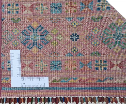 Corner detail of New Samarkand rug showing border pattern and Wool pile