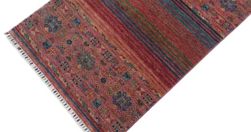 Backside of handmade New Samarkand rug showing knot structure and weave density
