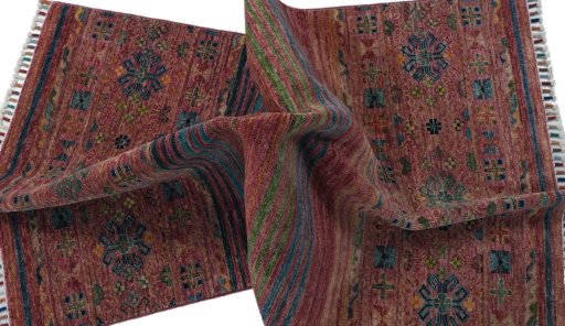Close-up detail of New Samarkand rug from Pakistan showing Wool weave