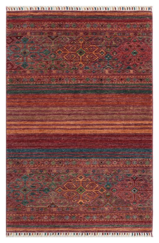 Full view of New Samarkand rug from Pakistan, 153 × 98 cm in Multi Color tones