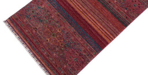 Backside of handmade New Samarkand rug showing knot structure and weave density