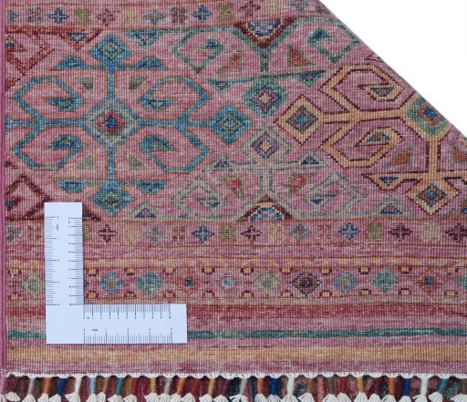 Corner detail of New Samarkand rug showing border pattern and Wool pile