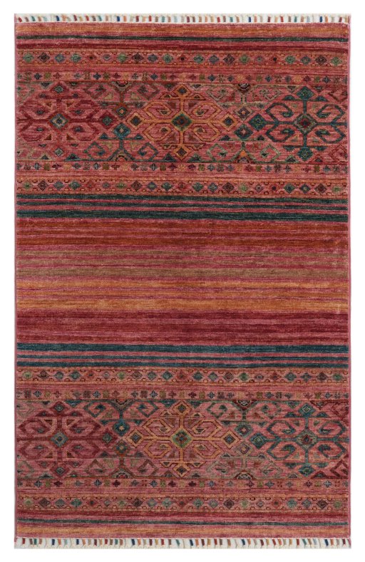 Full view of New Samarkand rug from Pakistan, 150 × 97 cm in Multi Color tones