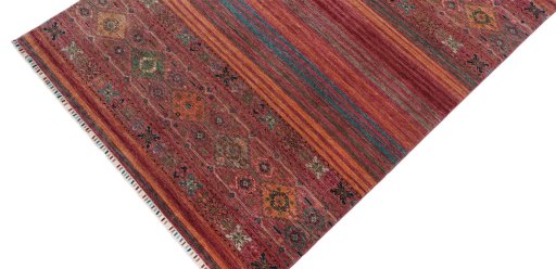 Backside of handmade New Samarkand rug showing knot structure and weave density