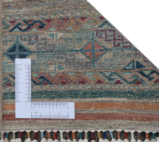 Corner detail of New Samarkand rug showing border pattern and Wool pile