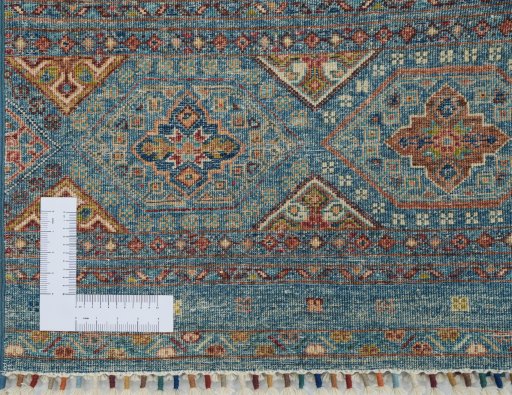 Corner detail of New Samarkand rug showing border pattern and Wool pile