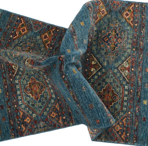 Full view of New Samarkand rug from Pakistan, 124 × 78 cm in Blue tones