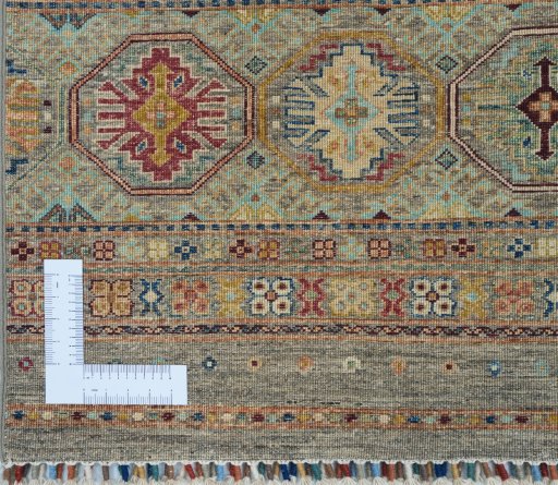 Corner detail of New Samarkand rug showing border pattern and Wool pile