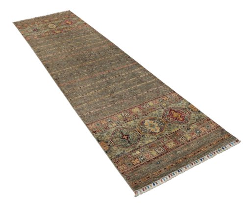 Corner detail of New Samarkand rug showing border pattern and Wool pile