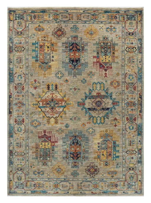Full view of New Samarkand rug from Pakistan, 204 × 149 cm in Gray tones