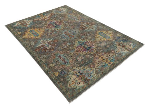 Corner detail of New Samarkand rug showing border pattern and Wool pile