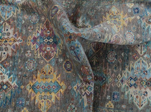 Full view of New Samarkand rug from Pakistan, 200 × 147 cm in Gray tones