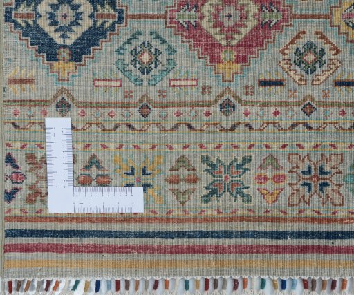 Corner detail of New Samarkand rug showing border pattern and Wool pile