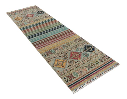 Corner detail of New Samarkand rug showing border pattern and Wool pile