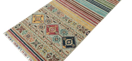 Backside of handmade New Samarkand rug showing knot structure and weave density