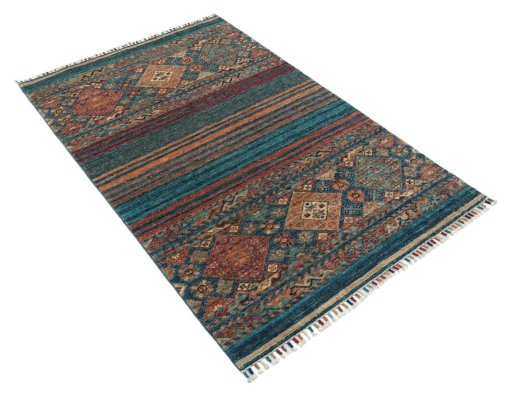 Corner detail of New Samarkand rug showing border pattern and Wool pile