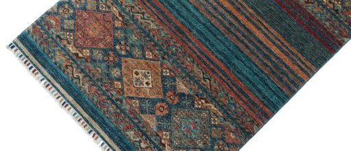 Backside of handmade New Samarkand rug showing knot structure and weave density