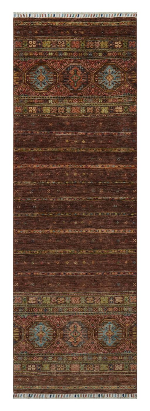 Full view of New Samarkand rug from Pakistan, 244 × 79 cm in Brown tones