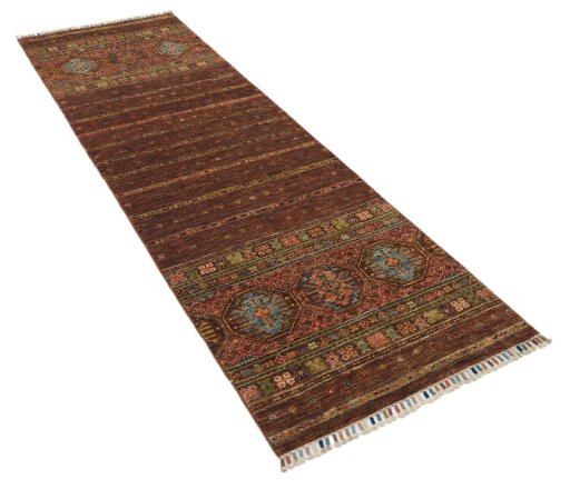 Corner detail of New Samarkand rug showing border pattern and Wool pile