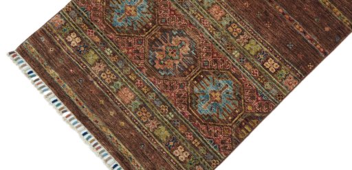 Backside of handmade New Samarkand rug showing knot structure and weave density