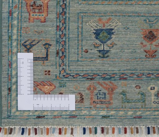 Corner detail of New Samarkand rug showing border pattern and Wool pile