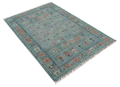 Corner detail of New Samarkand rug showing border pattern and Wool pile