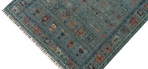 Backside of handmade New Samarkand rug showing knot structure and weave density