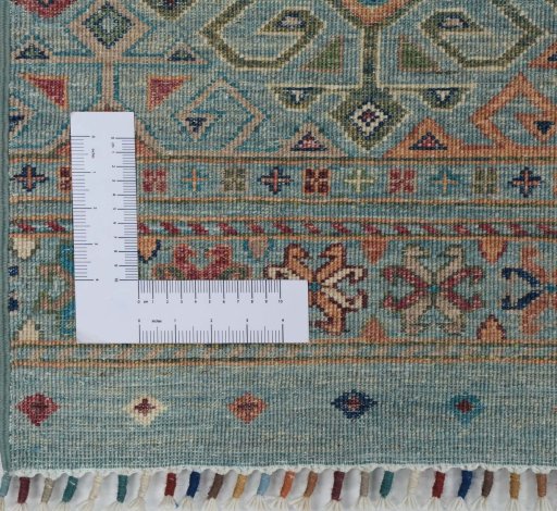 Corner detail of New Samarkand rug showing border pattern and Wool pile