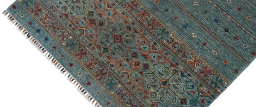 Backside of handmade New Samarkand rug showing knot structure and weave density