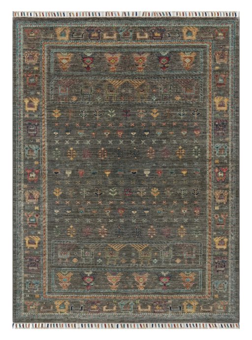 Full view of New Samarkand rug from Pakistan, 165 × 122 cm in Gray tones