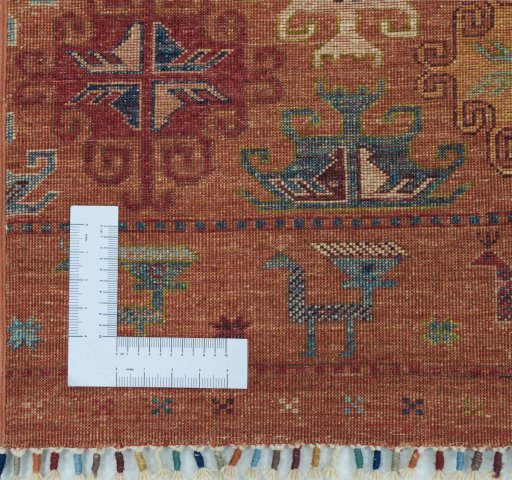 Corner detail of New Samarkand rug showing border pattern and Wool pile
